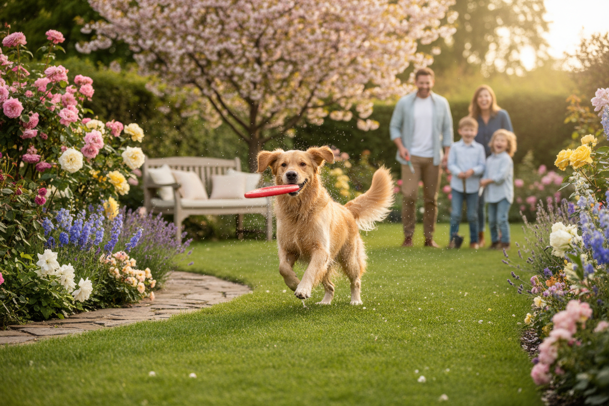 Happy dog in garden